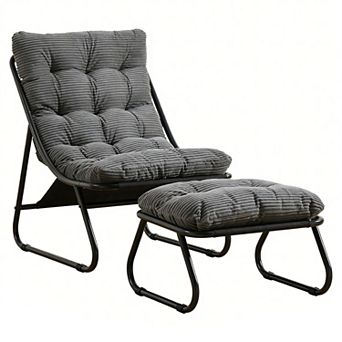 Outdoor Lounge Chair with Ottoman - Comfortable Recliner with Puffy Cushion for Patio, Living Room