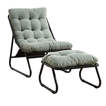 Outdoor Lounge Chair with Ottoman - Comfortable Recliner with Puffy Cushion for Patio, Living Room