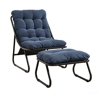 Outdoor Lounge Chair with Ottoman - Comfortable Recliner with Puffy Cushion for Patio, Living Room