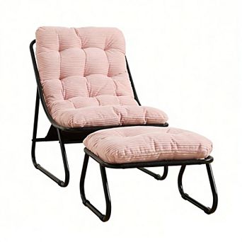Outdoor Lounge Chair with Ottoman - Comfortable Recliner with Puffy Cushion for Patio, Living Room