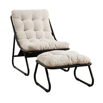 Outdoor Lounge Chair with Ottoman - Comfortable Recliner with Puffy Cushion for Patio, Living Room