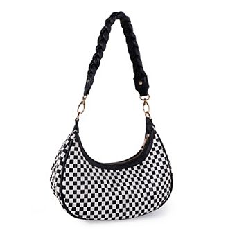 Women Woven Hobe Handbag, Checkered Faux Leather Fashion Shoulder Bag for Daily Work Shopping Travel