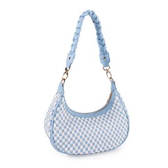 Women Woven Hobe Handbag, Checkered Faux Leather Fashion Shoulder Bag for Daily Work Shopping Travel