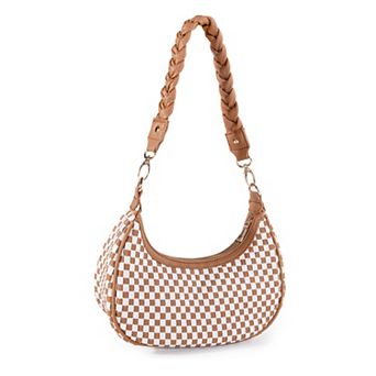 Women Woven Hobe Handbag, Checkered Faux Leather Fashion Shoulder Bag for Daily Work Shopping Travel