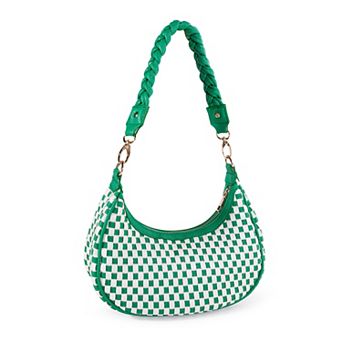 Women Woven Hobe Handbag, Checkered Faux Leather Fashion Shoulder Bag for Daily Work Shopping Travel