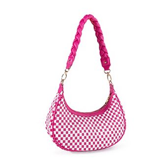 Women Woven Hobe Handbag, Checkered Faux Leather Fashion Shoulder Bag for Daily Work Shopping Travel