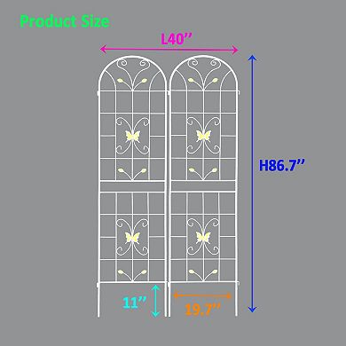 2 Pack Metal Garden Trellis, 86.7" Rustproof Trellis for Climbing Plants Vegetables Flower Support