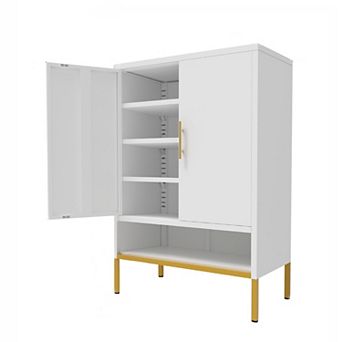 40'' Tall 2-Doors Shoes Cabinet, Metal 7 tier Hidden Shoe Organizer with Adjustable Shelves for Entr