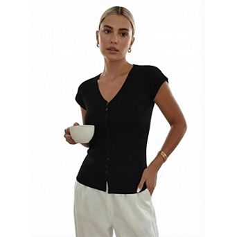 Women's Short Sleeve V-Neck Cardigan Lightweight Knit Top Casual Summer Sweater