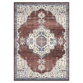Vintage Area Rug Low Pile Pet Friendly Non Slip Vacuum Clean Carpet for Kid's Room Dining Room