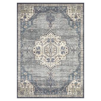Vintage Area Rug Low Pile Pet Friendly Non Slip Vacuum Clean Carpet for Kid's Room Dining Room