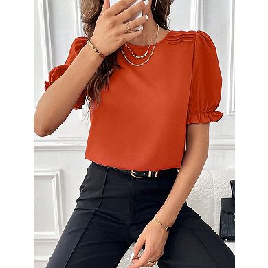 Women's Short Sleeve Blouse Soft Classic Pure Color Casual Summer Top