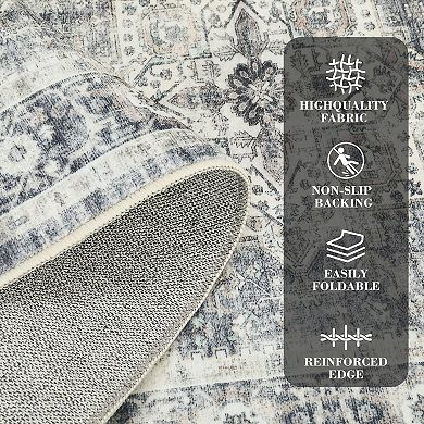 Vintage Area Rug Machine Washable Non Slip Non Shedding Stain Resistant Carpet for Bedroom Kitchen