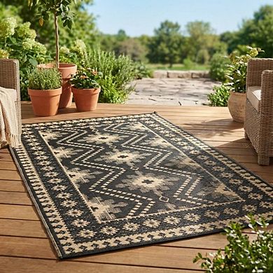 Boho Outdoor Area Rug UV Resistant Stain Resistant Waterproof Mat for RV Trip Picnic Beach Vacation
