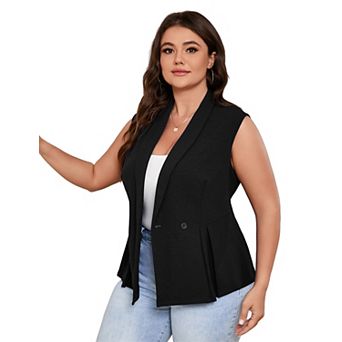 Women's Plus Size Sleeveless Button Front Blazer Vest Office Workwear