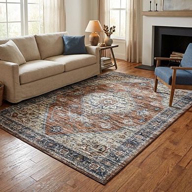 Distressed Area Rug Machine Washable Low Pile Pet Friendly Ultra Thin Carpet for Kid's Room Kitchen