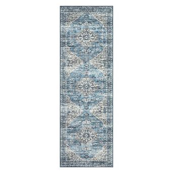 Distressed Area Rug Machine Washable Low Pile Pet Friendly Ultra Thin Carpet for Kid's Room Kitchen