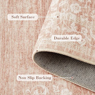 Modern Floral Area Rug Non Slip Vacuum Clean Ultra Thin Stain Resistant Carpet for Bedroom Kitchen