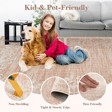 Modern Floral Area Rug Non Slip Vacuum Clean Ultra Thin Stain Resistant Carpet for Bedroom Kitchen
