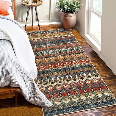 Boho Area Rug Machine Washable Low Pile Pet Friendly Ultra Thin Carpet for Kid's Room Kitchen