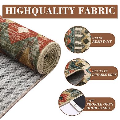 Boho Area Rug Machine Washable Low Pile Pet Friendly Ultra Thin Carpet for Kid's Room Kitchen