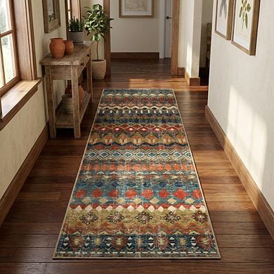 Boho Area Rug Machine Washable Low Pile Pet Friendly Ultra Thin Carpet for Kid's Room Kitchen