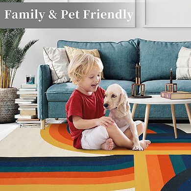 Modern Area Rug Machine Washable Low Pile Pet Friendly Stain Resistant Carpet for Living Room