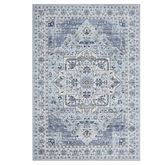 Vintage Area Rug Low Pile Pet Friendly Non Slip Vacuum Clean Carpet for Kid's Room Dining Room