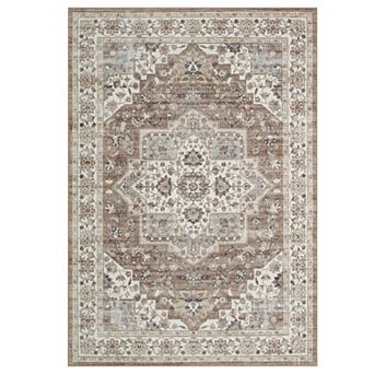 Vintage Area Rug Low Pile Pet Friendly Non Slip Vacuum Clean Carpet for Kid's Room Dining Room
