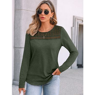 Women's Casual Long Sleeve Crewneck Tops Blouses