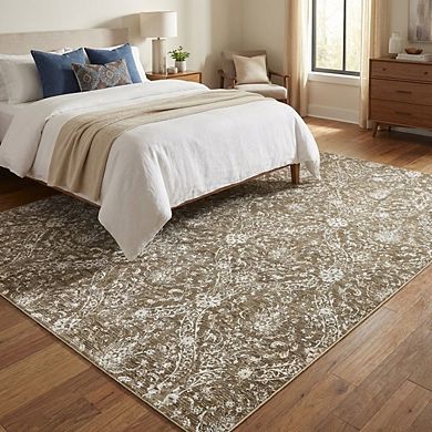 Vintage Area Rug Non Slip Foldable Low Pile Ultra Thin Pet Friendly Floor Cover for Bedroom Kitchen