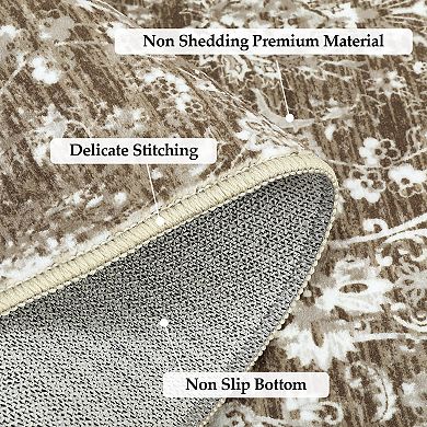 Vintage Area Rug Non Slip Foldable Low Pile Ultra Thin Pet Friendly Floor Cover for Bedroom Kitchen