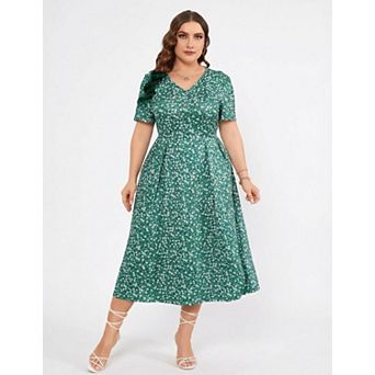 Women's Plus Size Short Sleeve V-Neck Loose Casual Summer Midi Dress