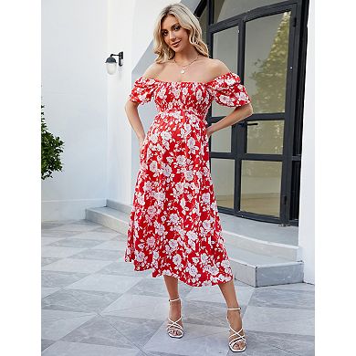 Women's Maternity Breathable Short Sleeve Midi Dress