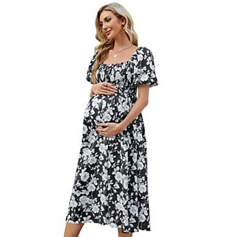 Women's Maternity Breathable Short Sleeve Midi Dress