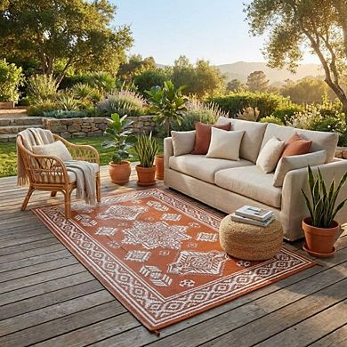 Boho Outdoor Area Rug UV Resistant Pet Friendly Reversible Lightweight Carpet for RV Trip Picnic