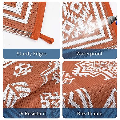 Boho Outdoor Area Rug UV Resistant Pet Friendly Reversible Lightweight Carpet for RV Trip Picnic