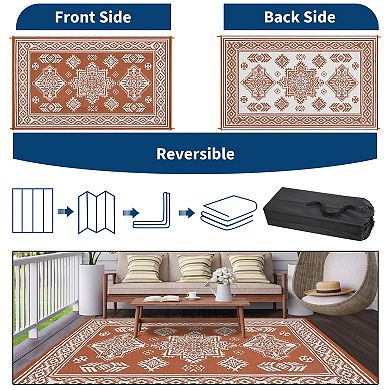 Boho Outdoor Area Rug UV Resistant Pet Friendly Reversible Lightweight Carpet for RV Trip Picnic