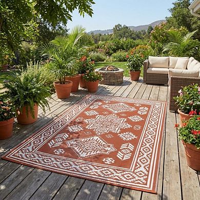Boho Outdoor Area Rug UV Resistant Pet Friendly Reversible Lightweight Carpet for RV Trip Picnic