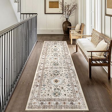 Vintage Area Rug Non Slip Foldable Low Pile Ultra Thin Pet Friendly Floor Cover for Bedroom Kitchen