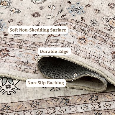 Vintage Area Rug Non Slip Foldable Low Pile Ultra Thin Pet Friendly Floor Cover for Bedroom Kitchen