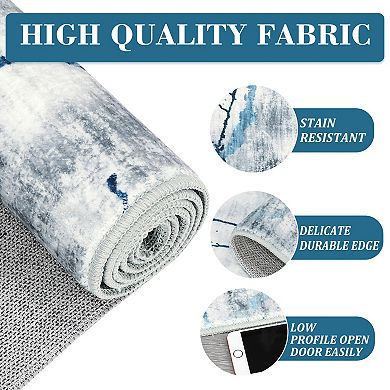 Abstract Area Rug Machine Washable Low Pile Pet Friendly Ultra Thin Carpet for Kid's Room Kitchen