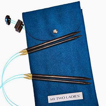 Blue Silk Duo Set Adjustable Knitting Needles US 8 (5mm) & US 10 (6mm)