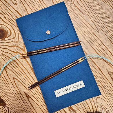 Blue Silk Duo Set Adjustable Knitting Needles US 8 (5mm) & US 10 (6mm)
