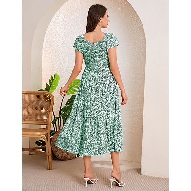 Women's Maternity Midi Dress Short Sleeve Casual With Side Pocket