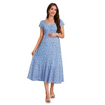 Women's Maternity Midi Dress Short Sleeve Casual With Side Pocket