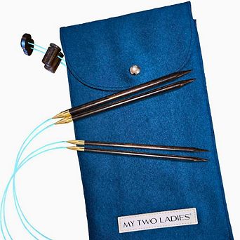 Blue Silk Duo Set Adjustable Knitting Needles US 6 (4mm) & US 8 (5mm)
