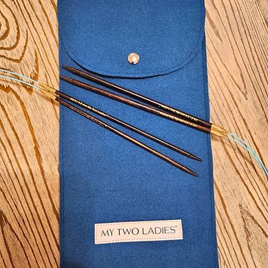 Blue Silk Duo Set Adjustable Knitting Needles US 6 (4mm) & US 8 (5mm)