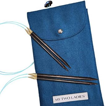 Blue Silk Duo Set Adjustable Knitting Needles US 9 (5.5mm) & US 11 (8mm)
