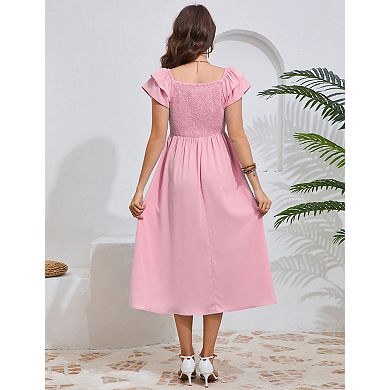 Women's Maternity Square Neck Dress with Layered Sleeves Knee Length